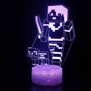 Minecraft Alex 3D lampe med fjernbetjening - 16 lysfarver - dæmpbar